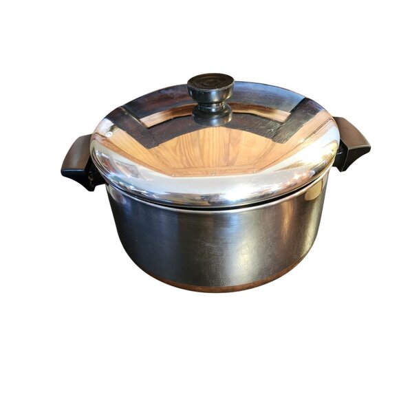 Revere Ware 6 Qt Copper Bottom Stainless Steel Stock Pot W/ Lid & Handles - Picture 1 of 3